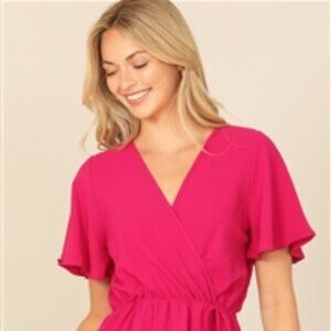 NWOT!MAGENTA RUFFLE BELL SLEEVE WRAP FRONT WAIST TIE SOLID TOP